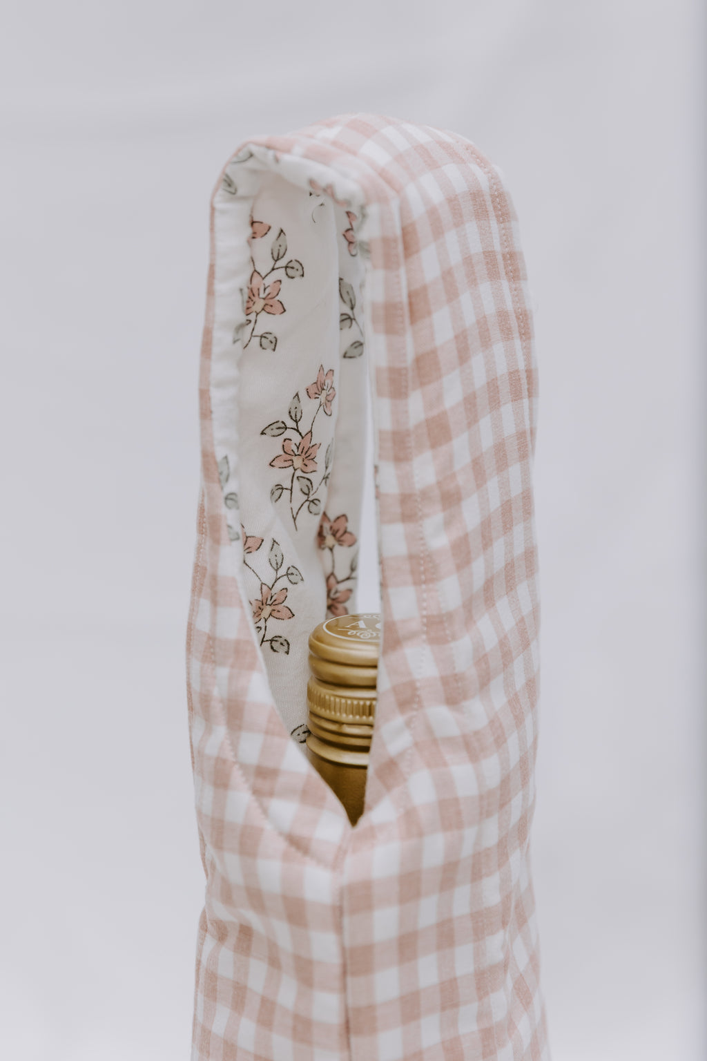 Blush Gingham Wine Tote