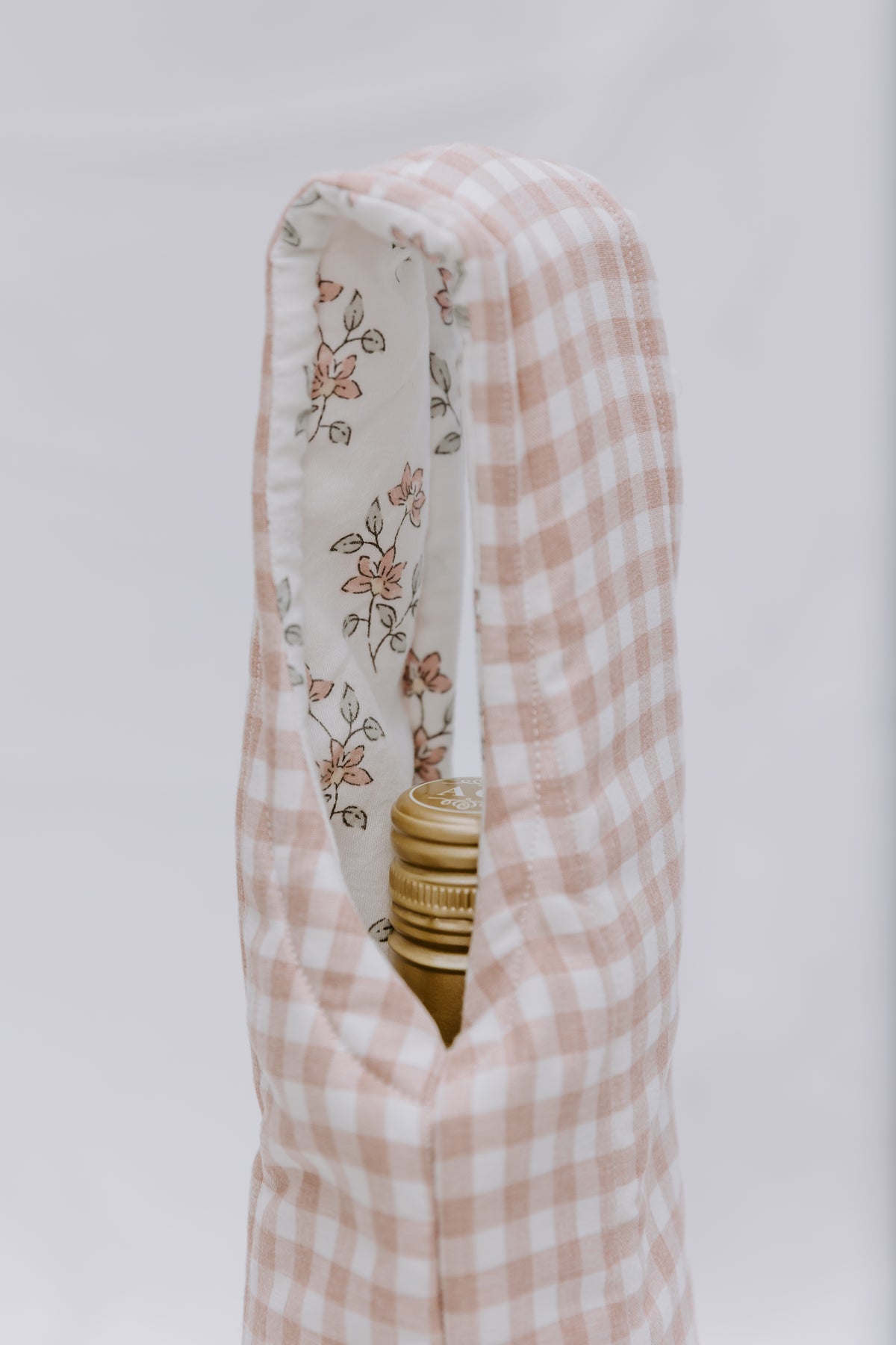 Blush Gingham Wine Tote