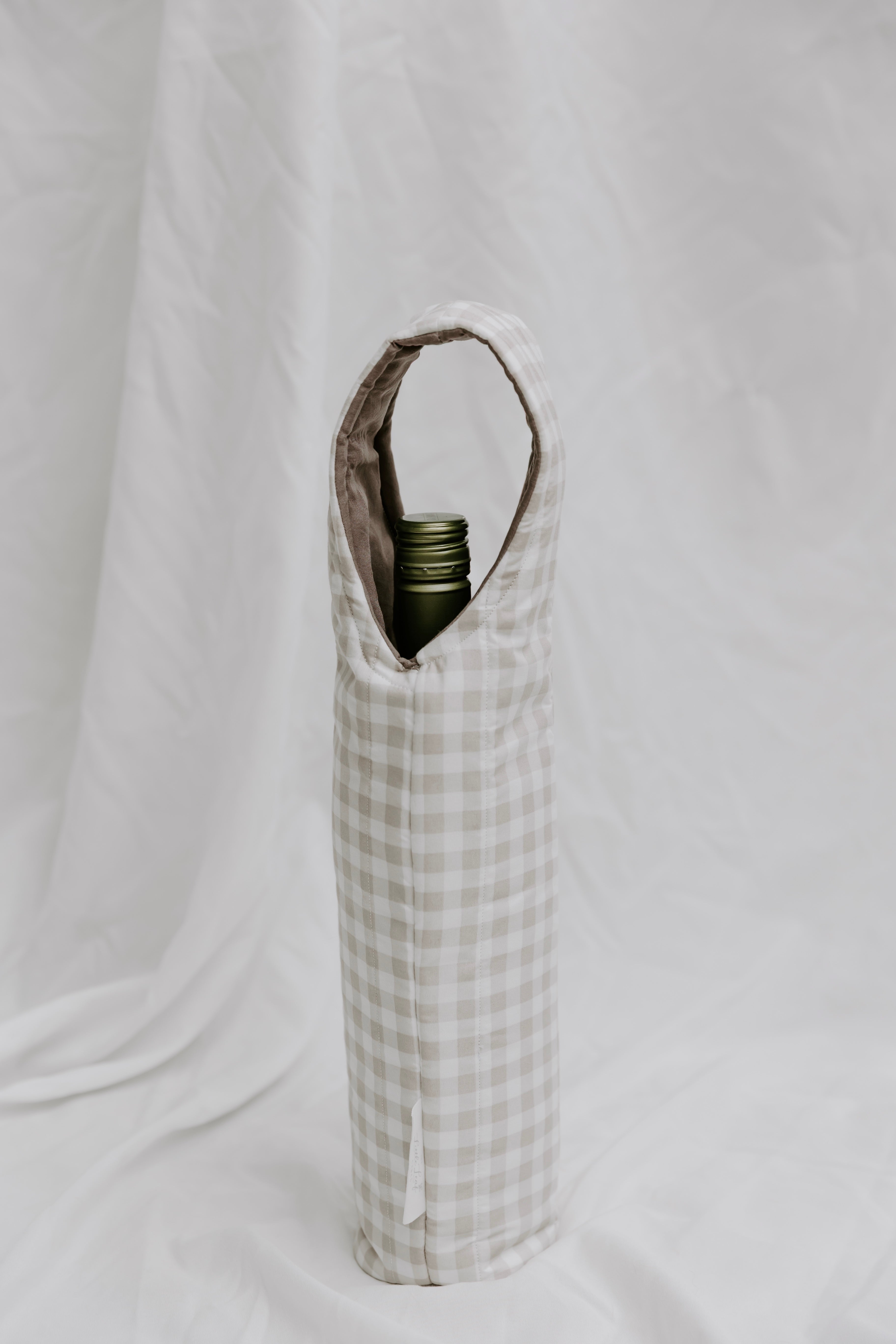 Neutral Gingham Wine Tote