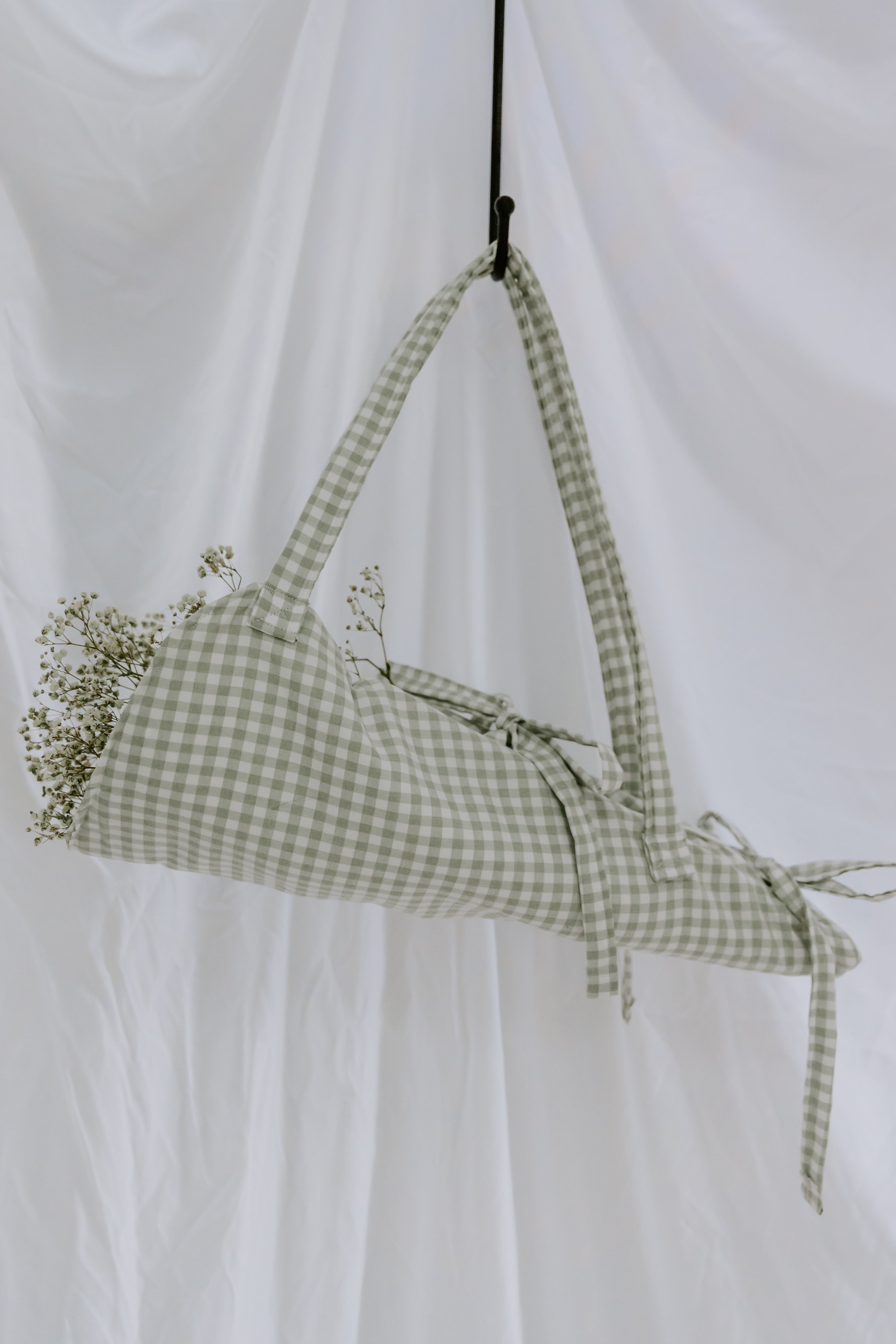 Sage Gingham Flower Tote
