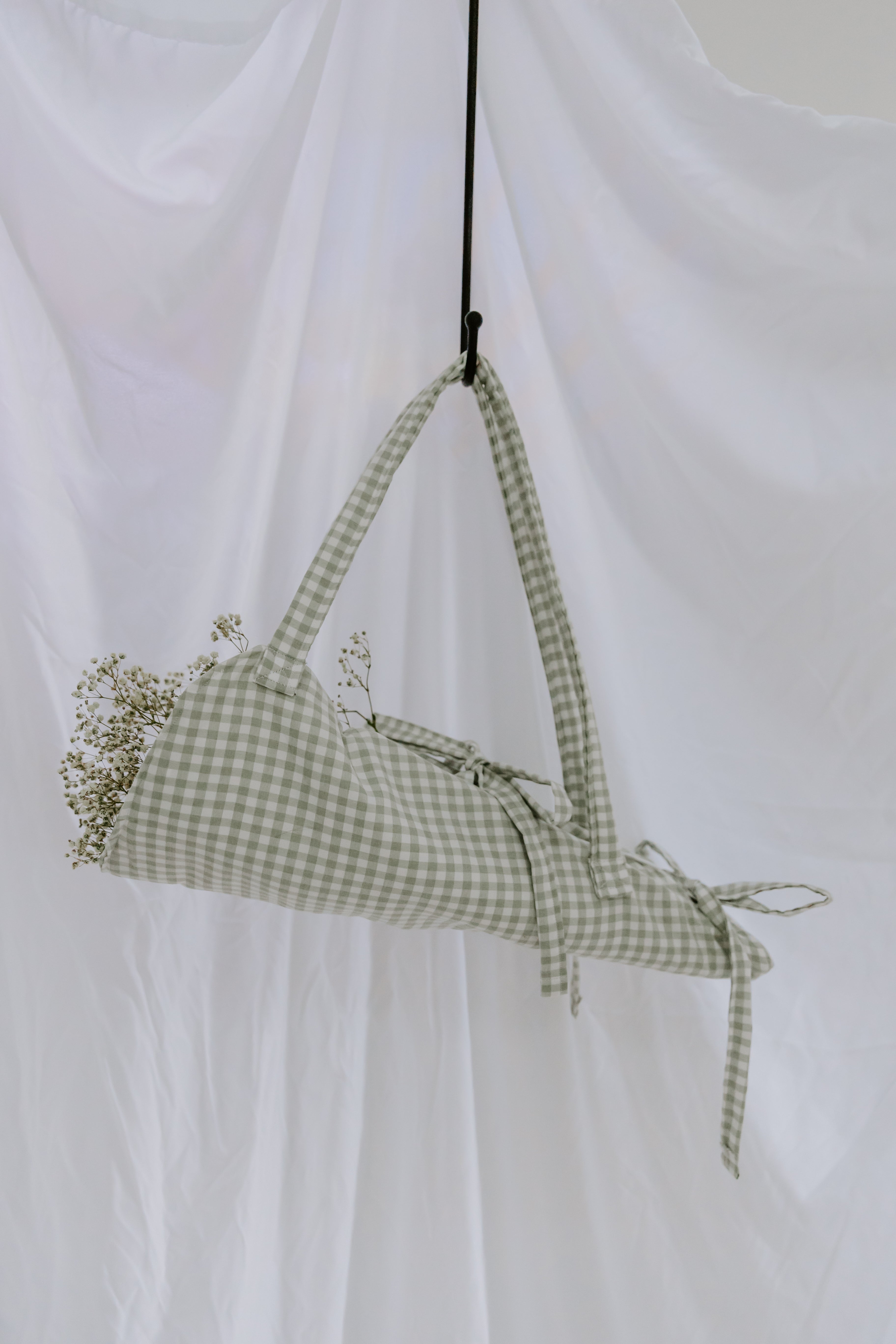 Sage Gingham Flower Tote