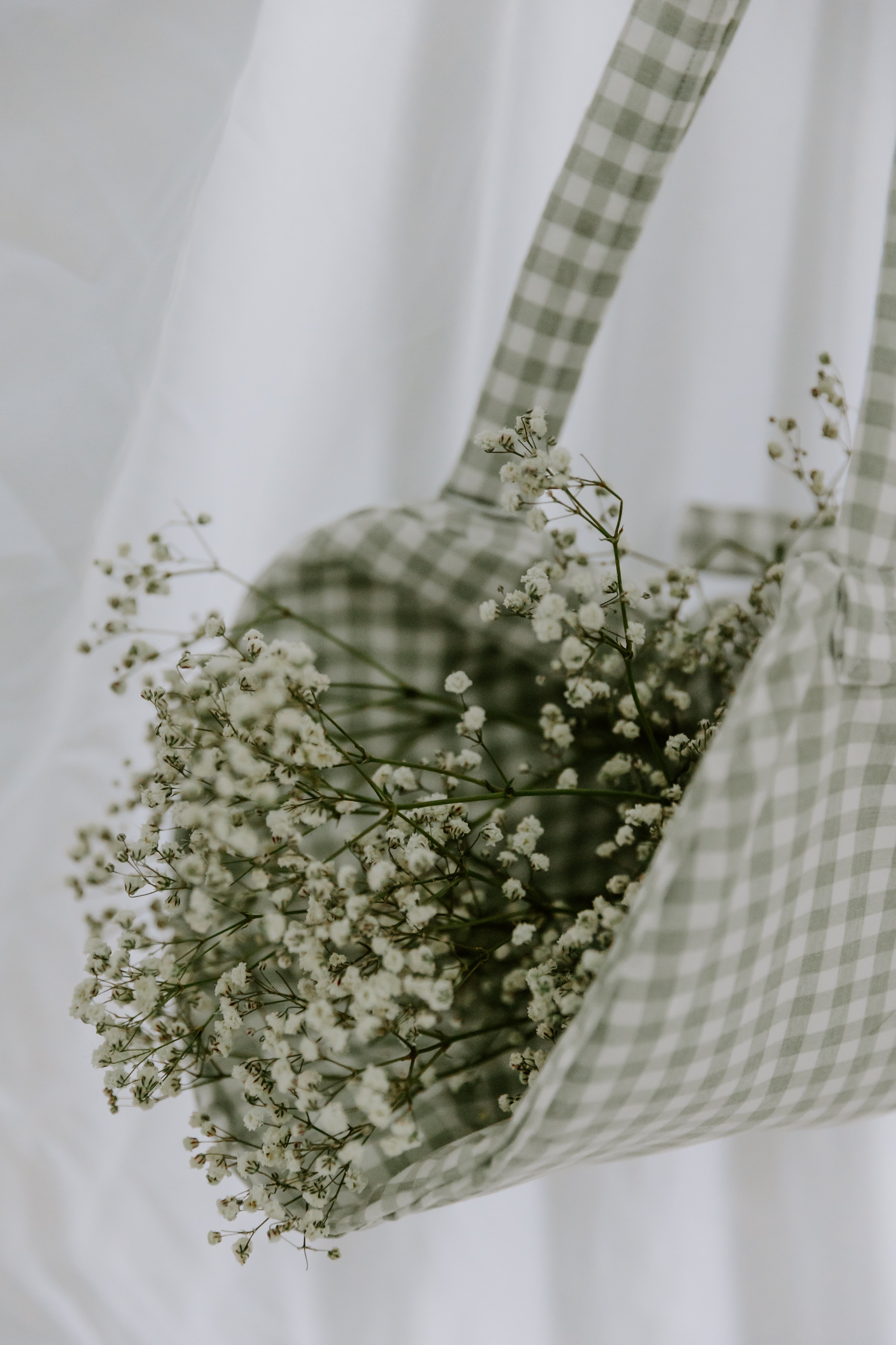 Sage Gingham Flower Tote