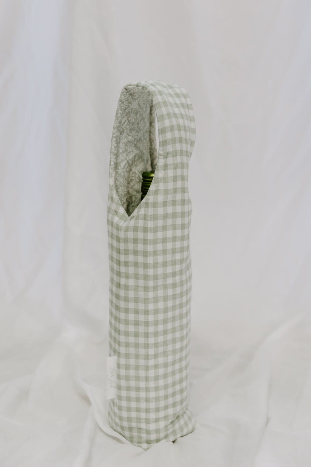 Sage Gingham Wine Tote