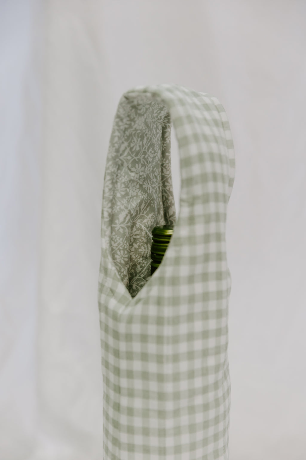 Sage Gingham Wine Tote