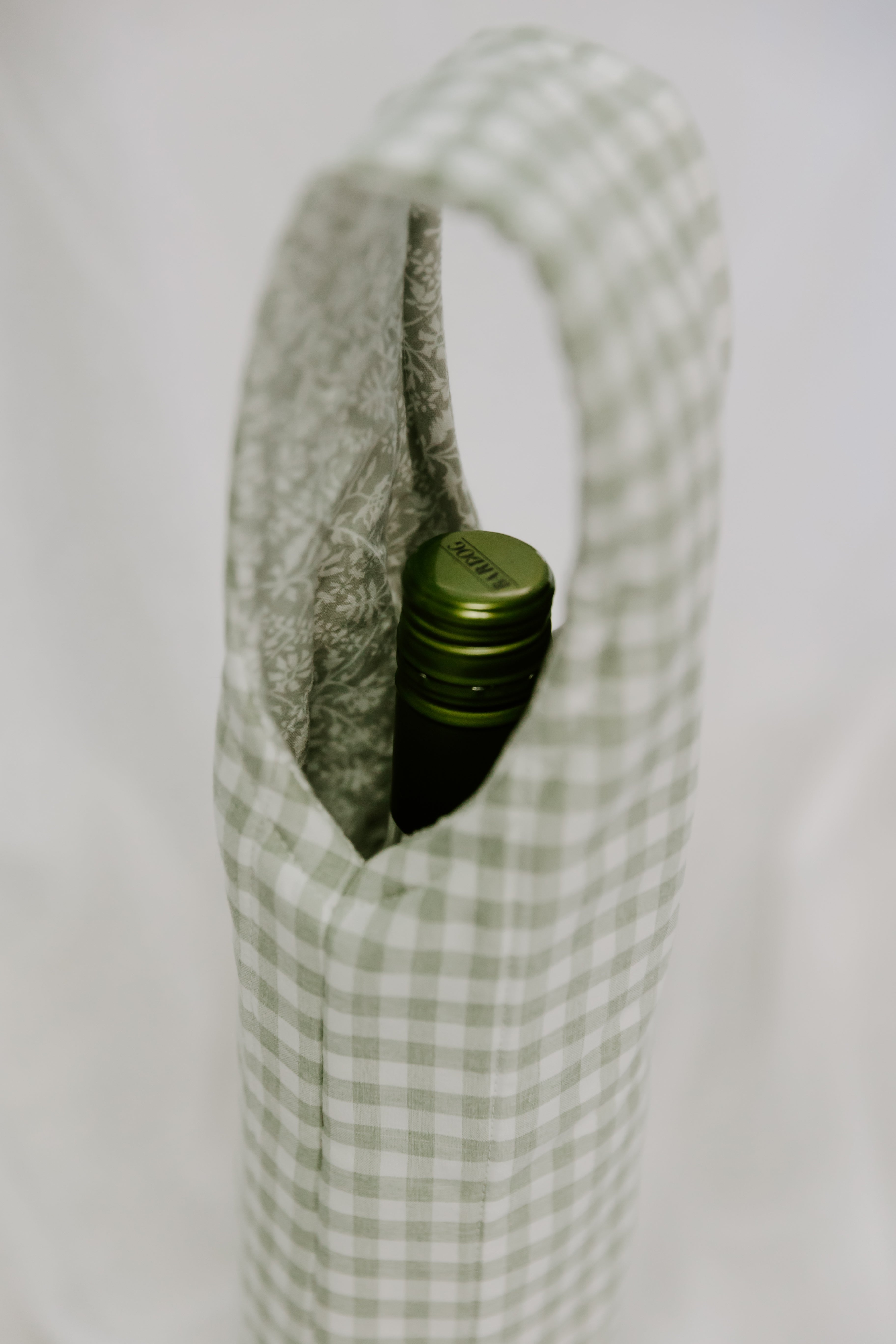 Sage Gingham Wine Tote