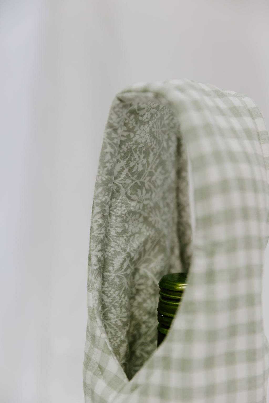 Sage Gingham Wine Tote