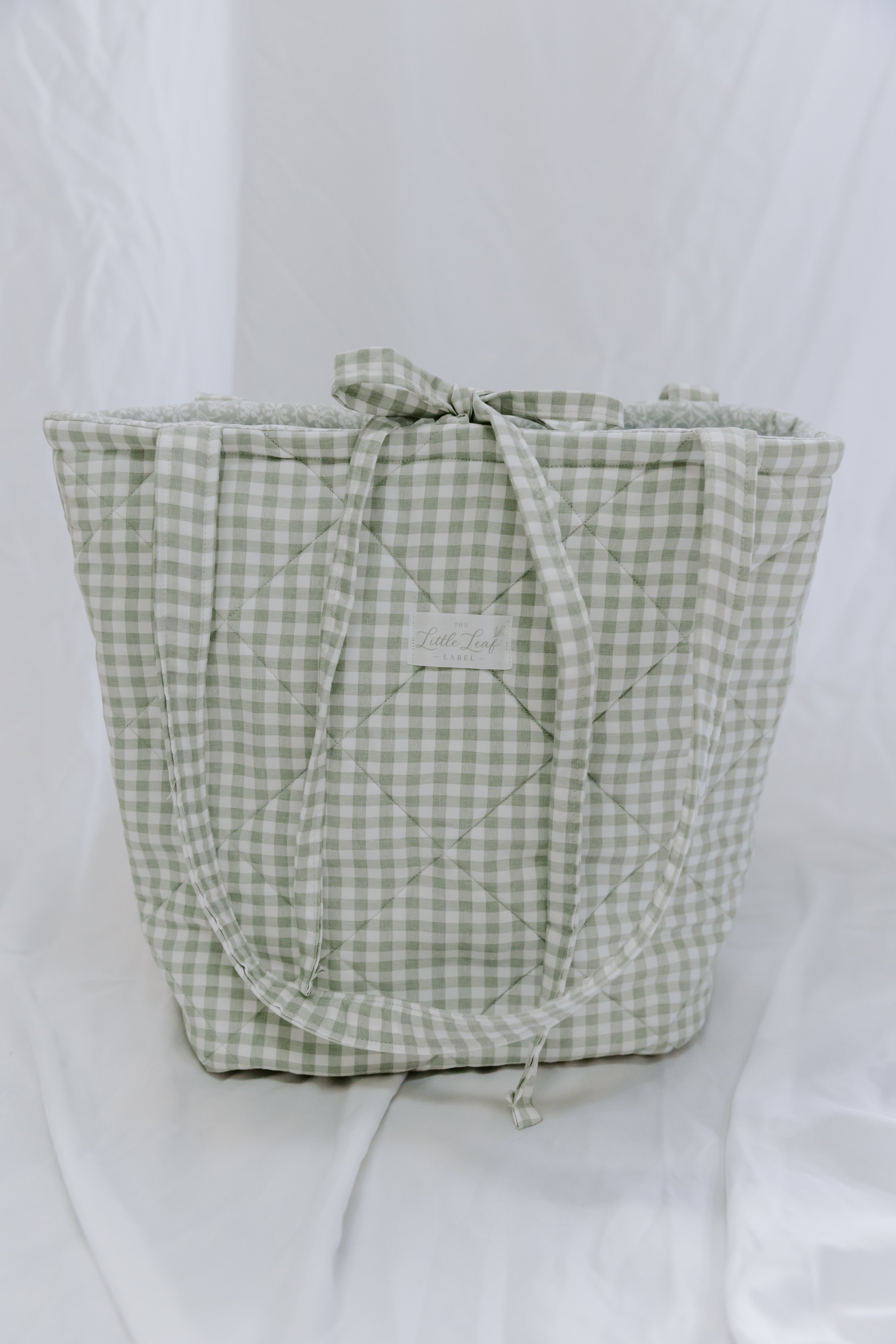 Sage Gingham Market Tote