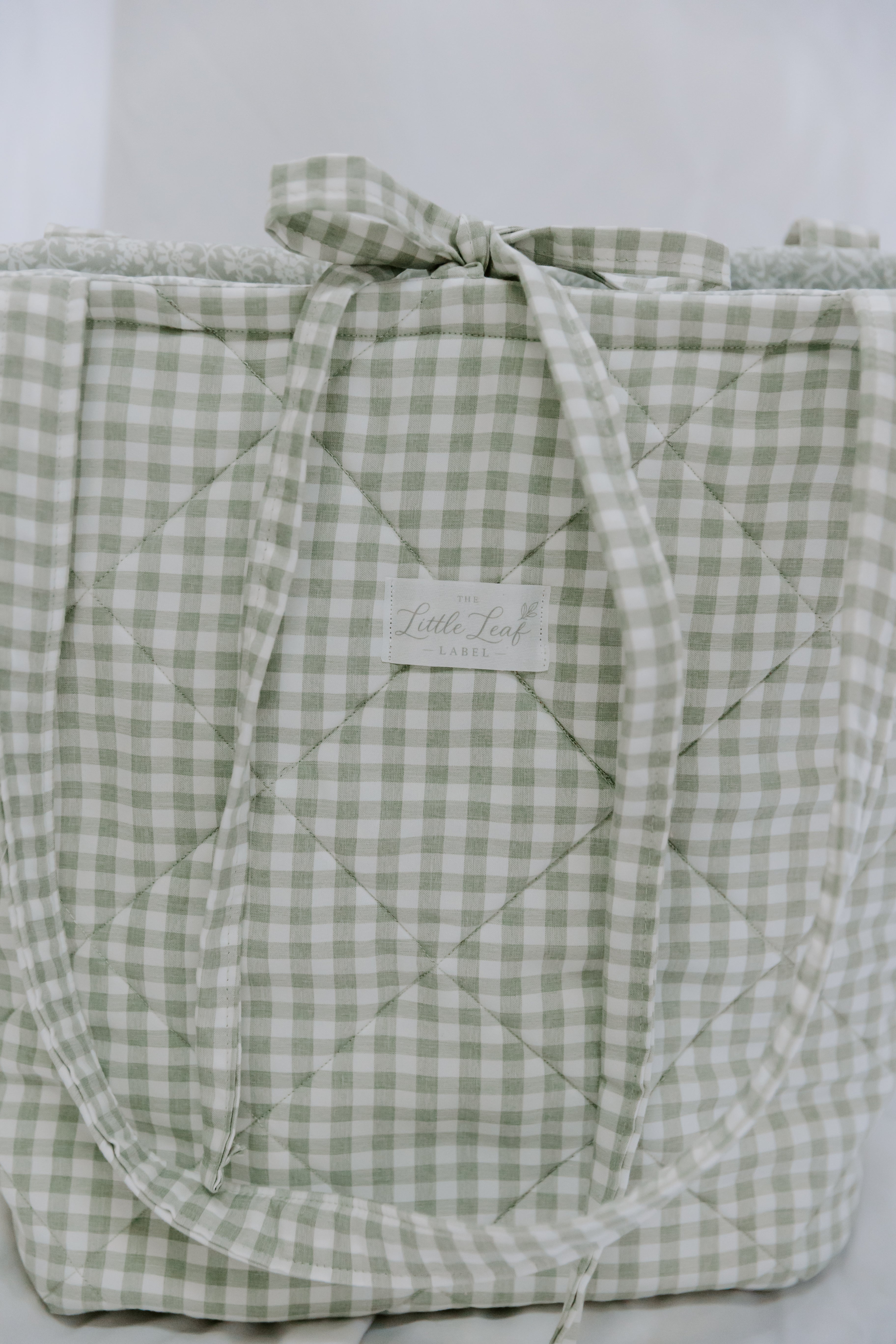 Sage Gingham Market Tote